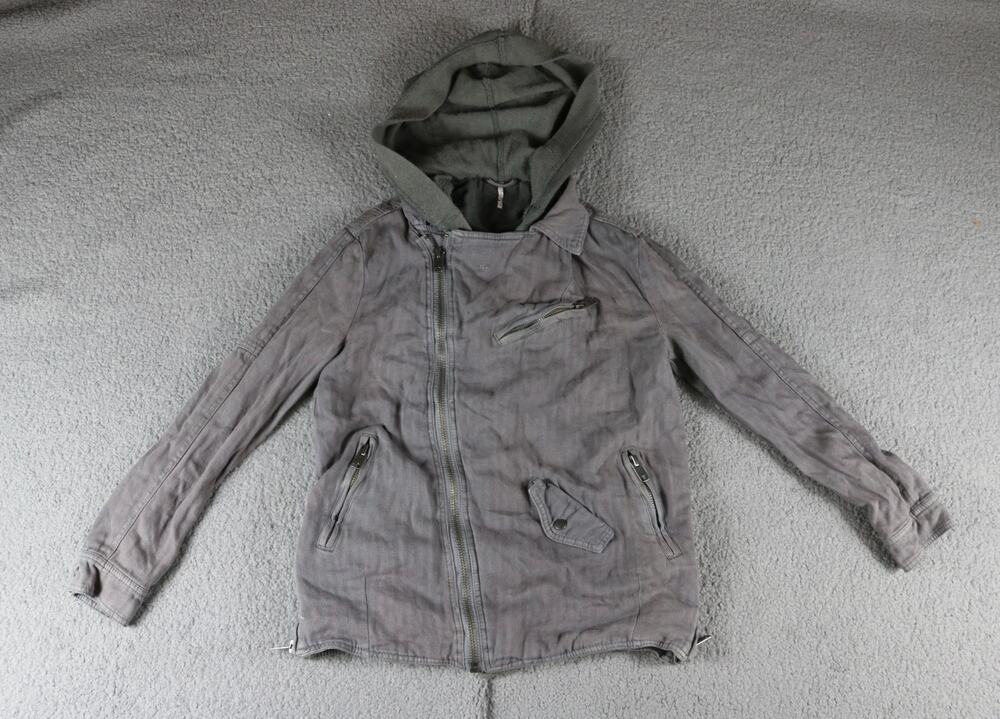 Free People Jacket Xs Gray Double Layer Asymmetrical Zip Utility Military Hooded